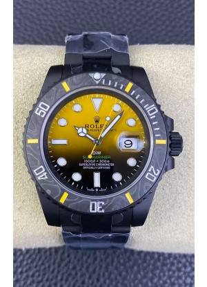 Rolex Submariner Reloj Edición Especial DiW con Revestimiento DLC Bisel Carbono Dial Amarillo