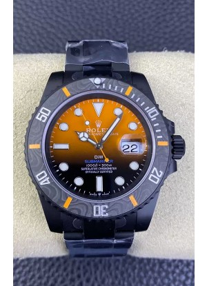 Rolex Submariner Reloj Edición Especial DiW con Revestimiento DLC Bisel Carbono Dial Naranja