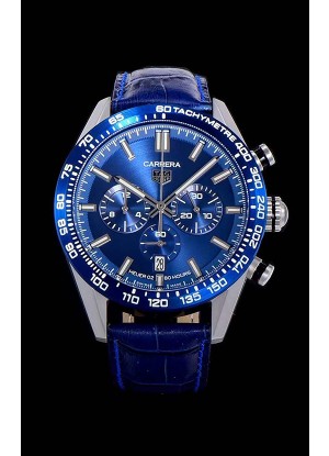 Tag Heuer Carrera Movimiento Cuarzo Suizo Reloj Réplica Dial Azul - Correa de Goma Azul