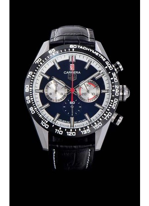 Tag Heuer Carrera Reloj Réplica Movimiento de Cuarzo Suizo Dial Negro - Correa de Piel Negra
