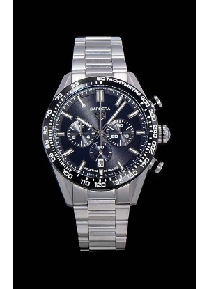 Tag Heuer Carrera Movimiento Cuarzo Suizo Reloj Réplica Dial Negro - Correa de Acero Inoxidable