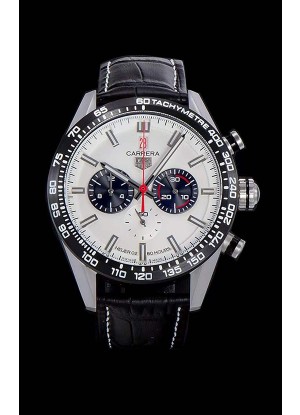 Tag Heuer Carrera Movimiento Cuarzo Suizo Reloj Réplica Dial Blanco - Correa de Goma Negra