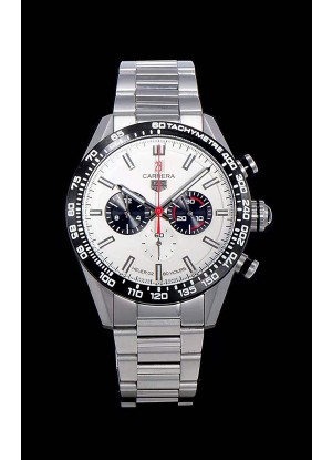 Tag Heuer Carrera Movimiento Cuarzo Suizo Reloj Réplica Dial Blanco - Correa de Acero Inoxidable