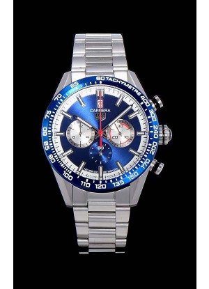 Tag Heuer Carrera Movimiento Cuarzo Suizo Reloj Réplica Dial Azul - Correa de Acero Inoxidable