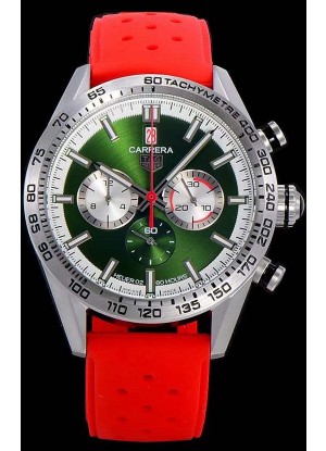 Tag Heuer Carrera Movimiento Cuarzo Suizo Reloj Réplica Dial Verde - Correa de Goma Roja