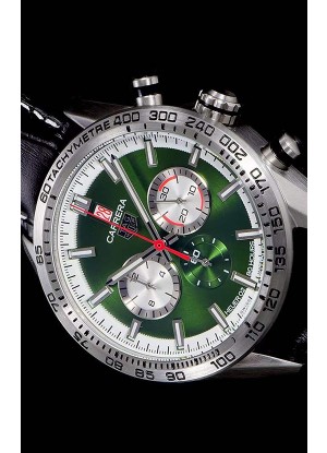 Tag Heuer Carrera Movimiento Cuarzo Suizo Reloj Réplica Dial Verde - Correa de Goma Negra