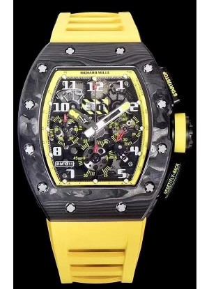 Richard Mille RM011 Felipe Massa Calidad a Espejo 1:1 Caja de Carbono Forjado de una Sola Pieza color Negro Correa Amarilla