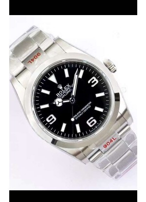 Rolex Explorer I Dial Negro - Acero 904L en Movimiento Suizo Automático 3235