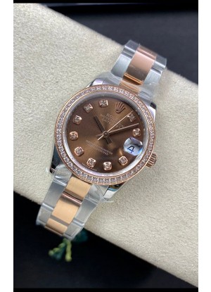 Rolex Datejust 278381 31MM Reloj Réplica Suizo en Acero 904L Oro Rosado dos Tonos Dial Marrón - Réplica a Espejo 1:1