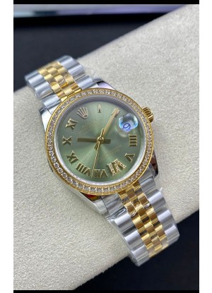Rolex Datejust M278383RBR 31MM Reloj Réplica Suizo en Acero 904L Oro Amarillo dos Tonos Dial Verde - Calidad 1:1