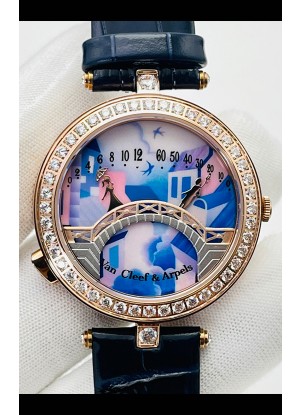 Van Cleef & Arpels Lady Arpels Pont des Amoureux en Oro Rosado Correa Azul Oscuro