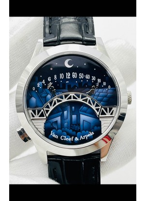 Van Cleef & Arpels Lady Arpels Pont des Amoureux en Acero Inoxidable Correa Negra
