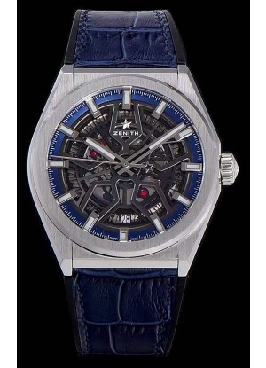 Zenith Defy Classic Skeleton 41 mm Titanio Reloj Réplica Suizo Hombres - Correa de Piel Azul