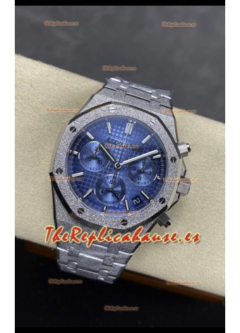Reloj Royal Oak Chrono 26240 con esfera azul hielo y oro blanco esmerilado, réplica de alta calidad