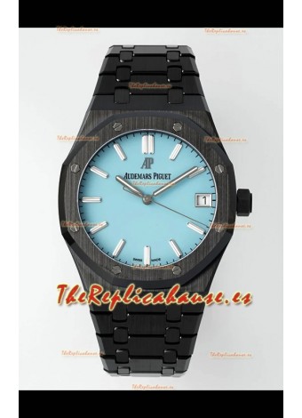 Reloj Royal Oak 15500 con esfera azul Tiffany y cerámica, réplica perfecta