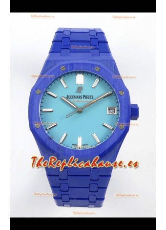 Reloj Royal Oak 15500 con esfera azul Tiffany y cerámica azul, réplica perfecta