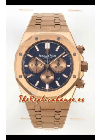 Reloj Royal Oak Chrono 26331 de oro rosa con esfera azul, superclon