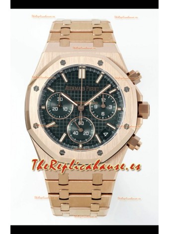 Reloj Royal Oak Chrono 26240 con correa de oro rosa y esfera verde, réplica exacta