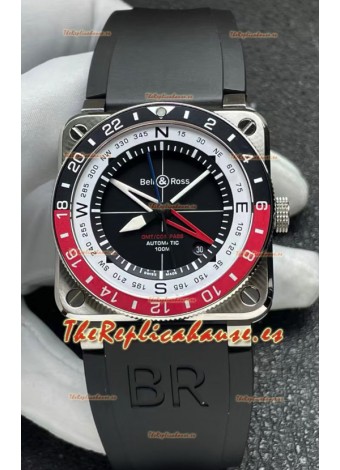 Reloj réplica suizo Bell and Ross BR03 GMT Compass con bisel rojo/negro
