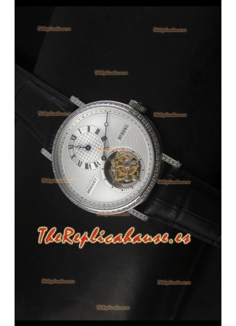 Breguet Classique Reloj Réplica Suizo Tourbillon en Acero Inoxidable con Bisel de Diamantes