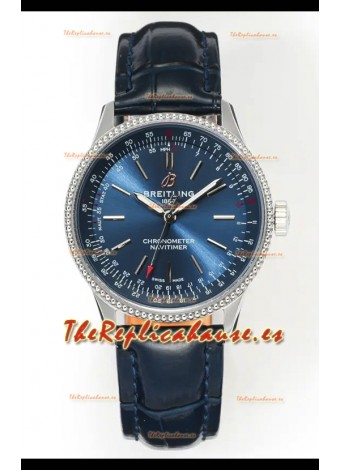 Reloj Navitimer Automatic 36 con esfera azul marino y caja de acero, réplica de alta calidad