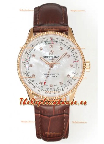Reloj Navitimer Automatic 36 con esfera de perlas color oro rosa, réplica perfecta