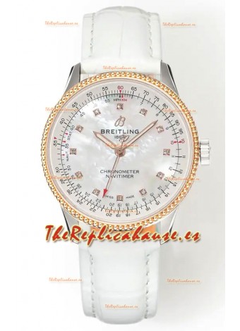 Reloj Navitimer Automatic 36 con correa blanca y oro rosa, réplica perfecta