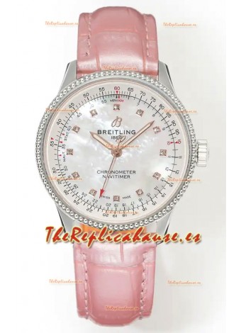 Reloj Navitimer Automatic 36 con esfera perlada y caja de acero, réplica de alta calidad