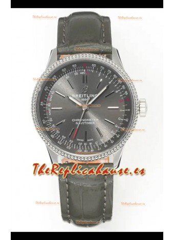 Reloj Navitimer Automatic 36 con esfera gris y caja de acero, réplica de alta calidad
