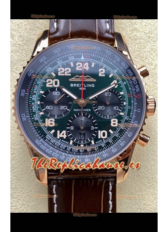 Reloj réplica suizo Breitling Navitimer B02 de oro rosa con esfera verde