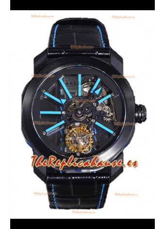 Reloj Bvlgari Octo Roma PVD de titanio con marcadores de hora azules, superclon
