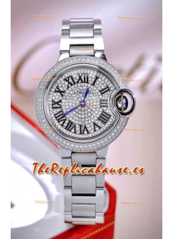 Reloj Ballon De Cartier Suizo Quartz de 33 mm, acero inoxidable, diamantes, superclon