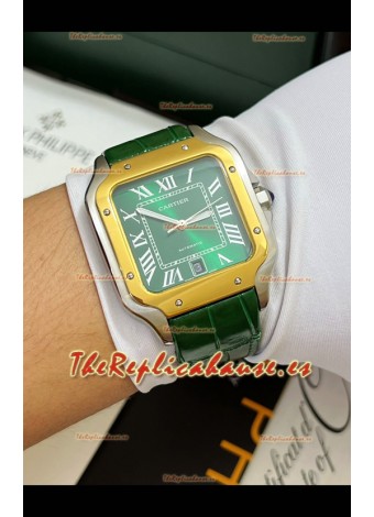Reloj réplica Cartier Santos De Cartier con esfera verde y dos tonos, fabricado en Suiza