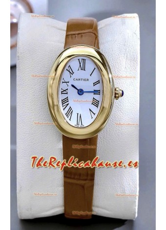 Reloj Cartier Baignoire Superclon de oro amarillo de 23 mm con correa marrón