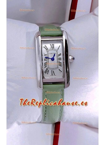 Reloj Cartier Tank Americaine de acero de 19,4 mm con correa verde y movimiento de cuarzo suizo
