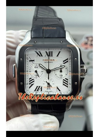 Reloj réplica suizo Cartier Santos XL con revestimiento DLC, esfera blanca y 43 mm