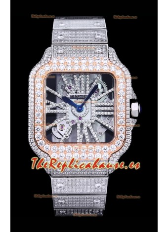 Reloj Cartier "Santos De Cartier" Skeleton con moissanita pavimentada, superclone