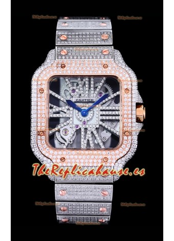 Reloj Cartier "Santos De Cartier" Skeleton con moissanita pavimentada, superclone