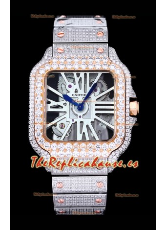 Reloj Cartier "Santos De Cartier" Skeleton con moissanita pavimentada, superclone