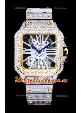 Reloj Cartier "Santos De Cartier" Skeleton con moissanita pavimentada, superclone