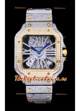 Reloj Cartier "Santos De Cartier" Skeleton con moissanita pavimentada, superclone
