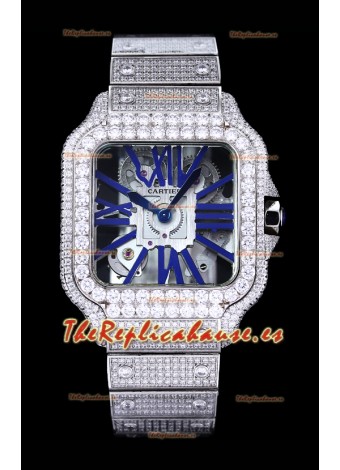 Reloj Cartier "Santos De Cartier" Skeleton con moissanita pavimentada, superclone