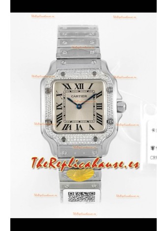Reloj Cartier Santos Swiss Quartz de 27 mm con esfera de acero, réplica de alta calidad
