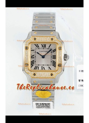 Reloj Cartier Santos Swiss Quartz de 27 mm, bicolor, superclone