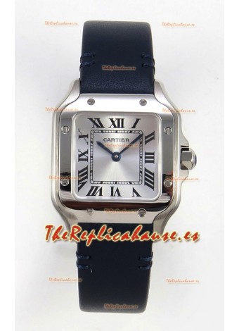 Reloj Cartier Santos Swiss Quartz de 27 mm con correa de acero y cuero, réplica exacta de un reloj de lujo