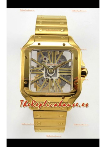 Reloj Cartier Santos Superclon con esfera esqueletizada de oro amarillo y oro amarillo