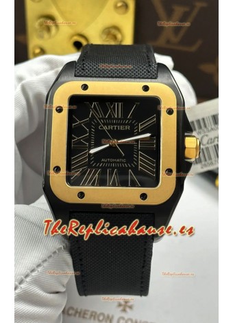 Reloj Santos De Cartier con esfera negra y revestimiento PVD MLF Superclon