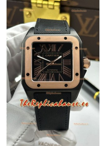 Reloj Santos De Cartier con esfera negra y revestimiento PVD MLF Superclon