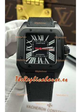 Reloj Santos De Cartier con esfera negra y revestimiento PVD MLF Superclon