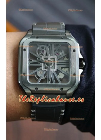 Reloj Santos De Cartier Superclon con esfera esqueletizada y caja de acero